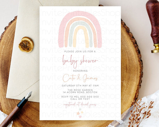 Editable Pastel Rainbow Baby Shower Invitation Pastel Rainbow Invitation Rai