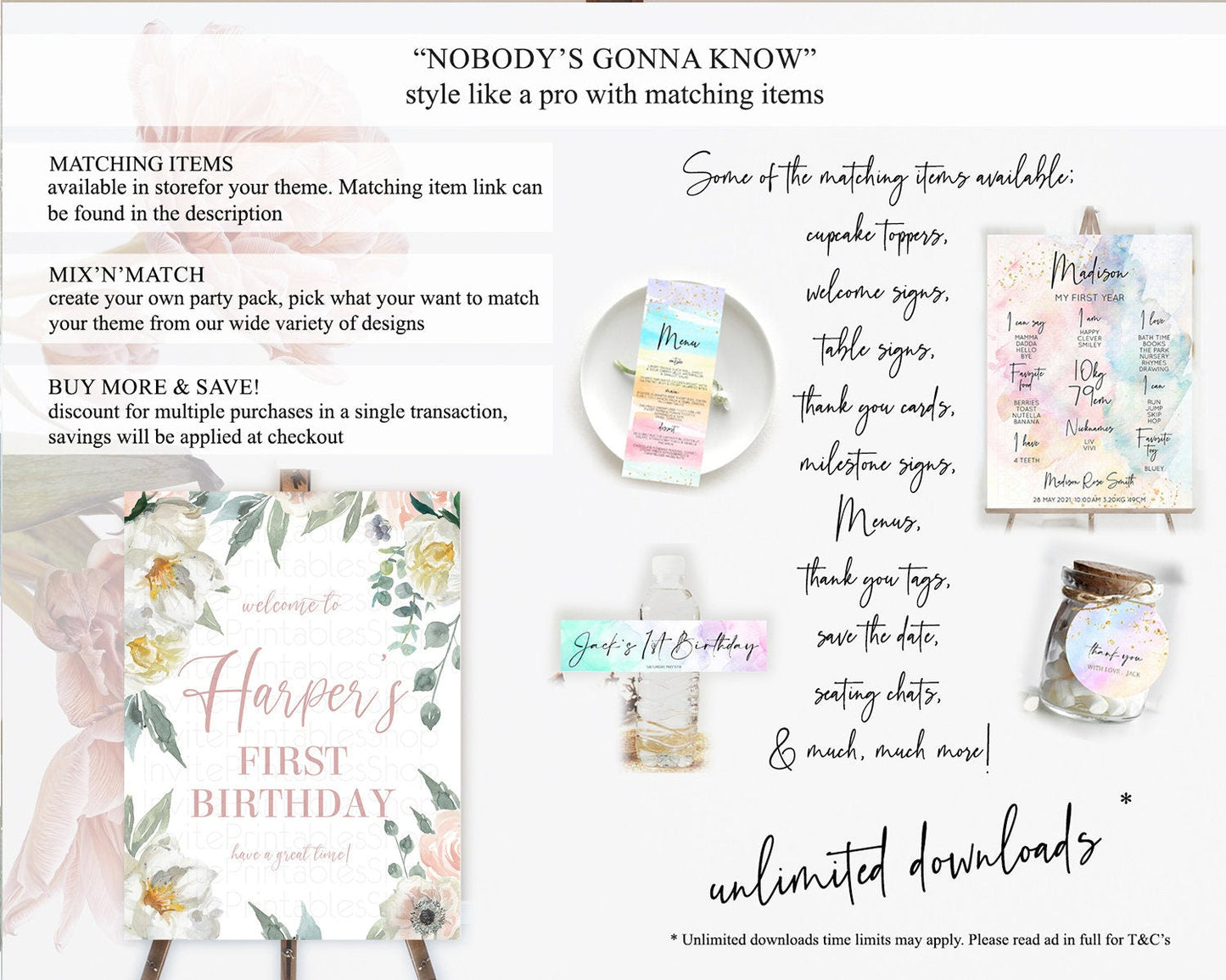 Secret Garden Welcome Sign Wildflower Welcome Board Pastel White Flower Garden Welcome Poster Boho Floral 1st Birthday Welcome Sign D10121