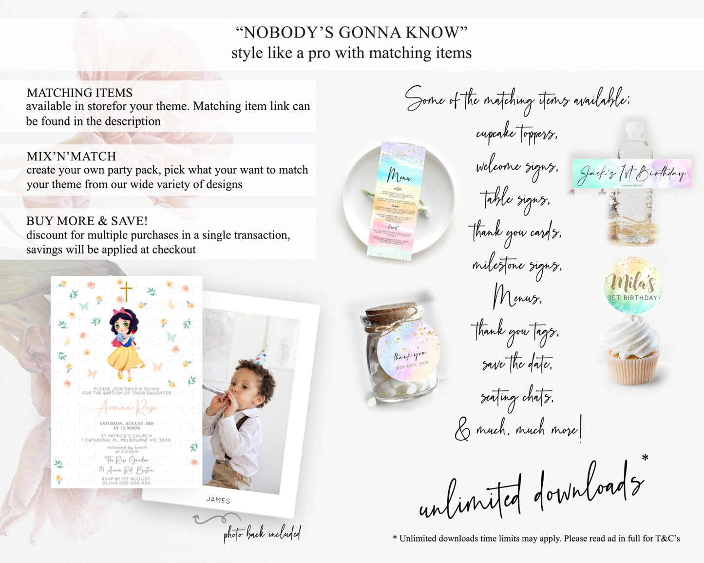 Princess Baptism Invitation Enchanted Castle Baptism 1st Birthday Invitation Royal Party Pastel Floral Secret Garden Christening D10356