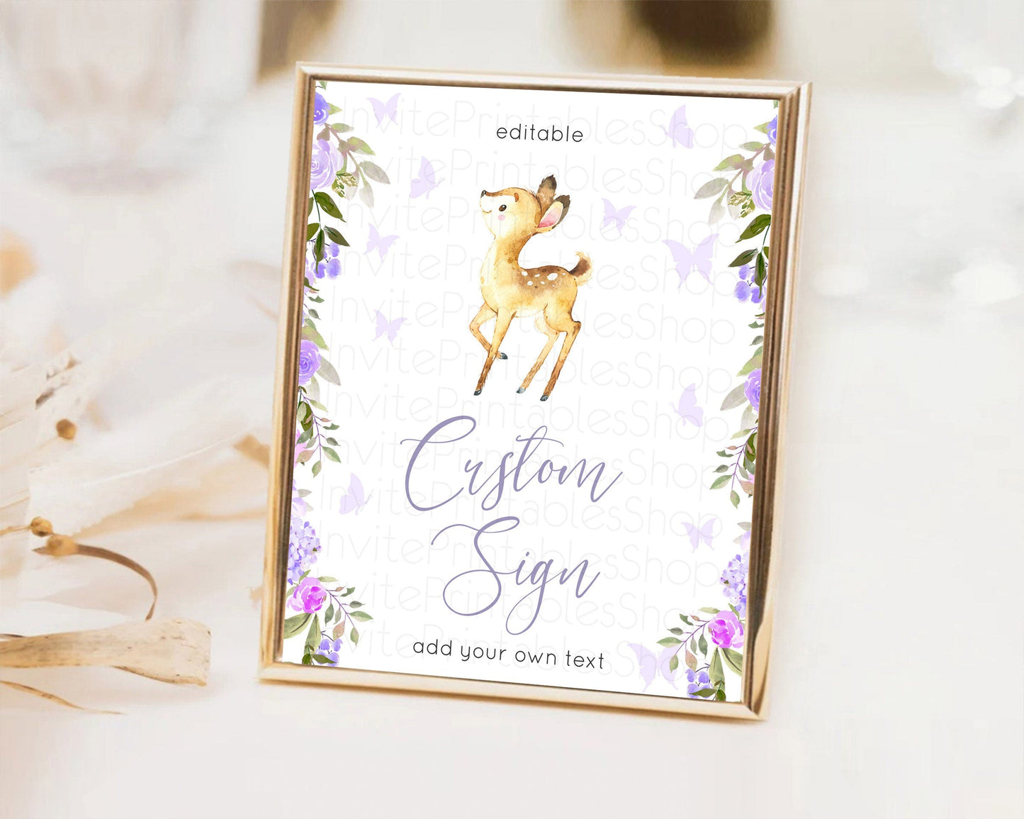 Fawn Deer Sign Pastel Floral Deer Table Sign Decor Enchanted Forest Butterfly Party 1st Birthday Baptism Baby Shower Bridal Shower D10916