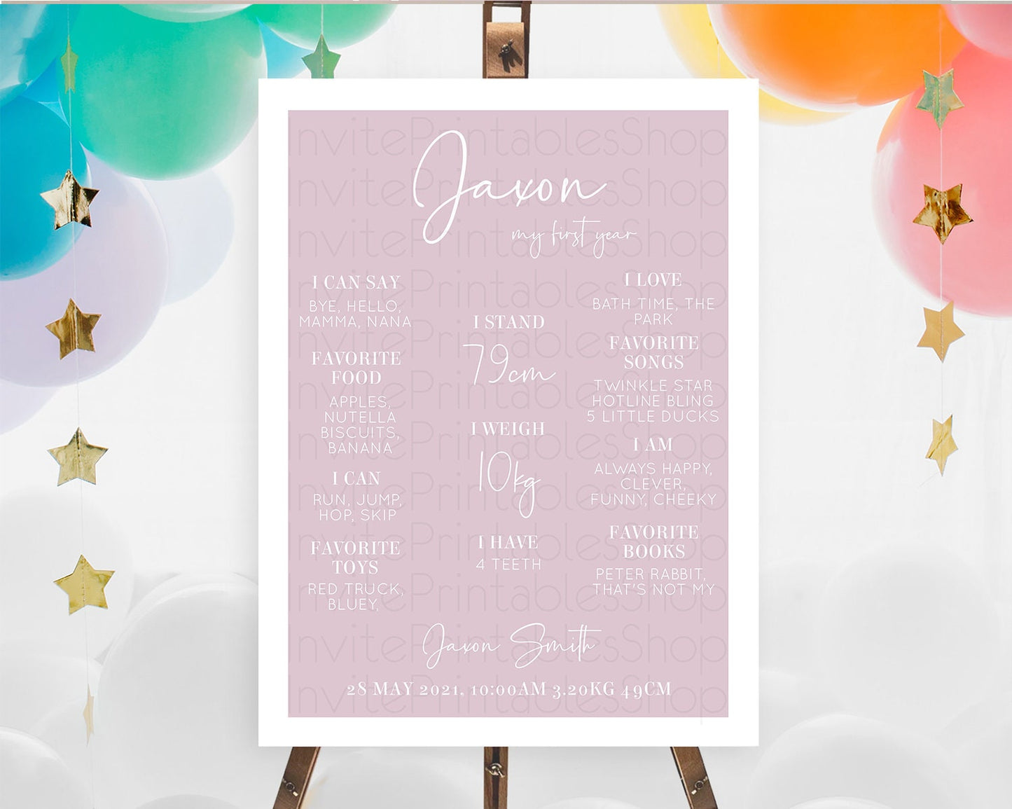 Pink First Birthday Milestone Poster Plain Pink Milestone Board Minimalist Pastel Pink Milestone Modern 1st Birthday Welcome Sign D10940