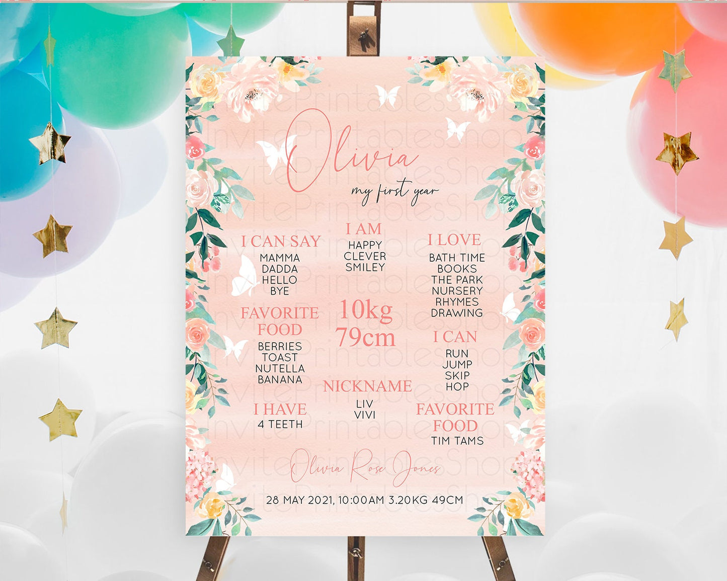 Secret Garden Milestone Board Wildflower First Birthday Milestone Poster Pastel Flowers Milestone Boho Wildflower 1st Birthday Sign D10245