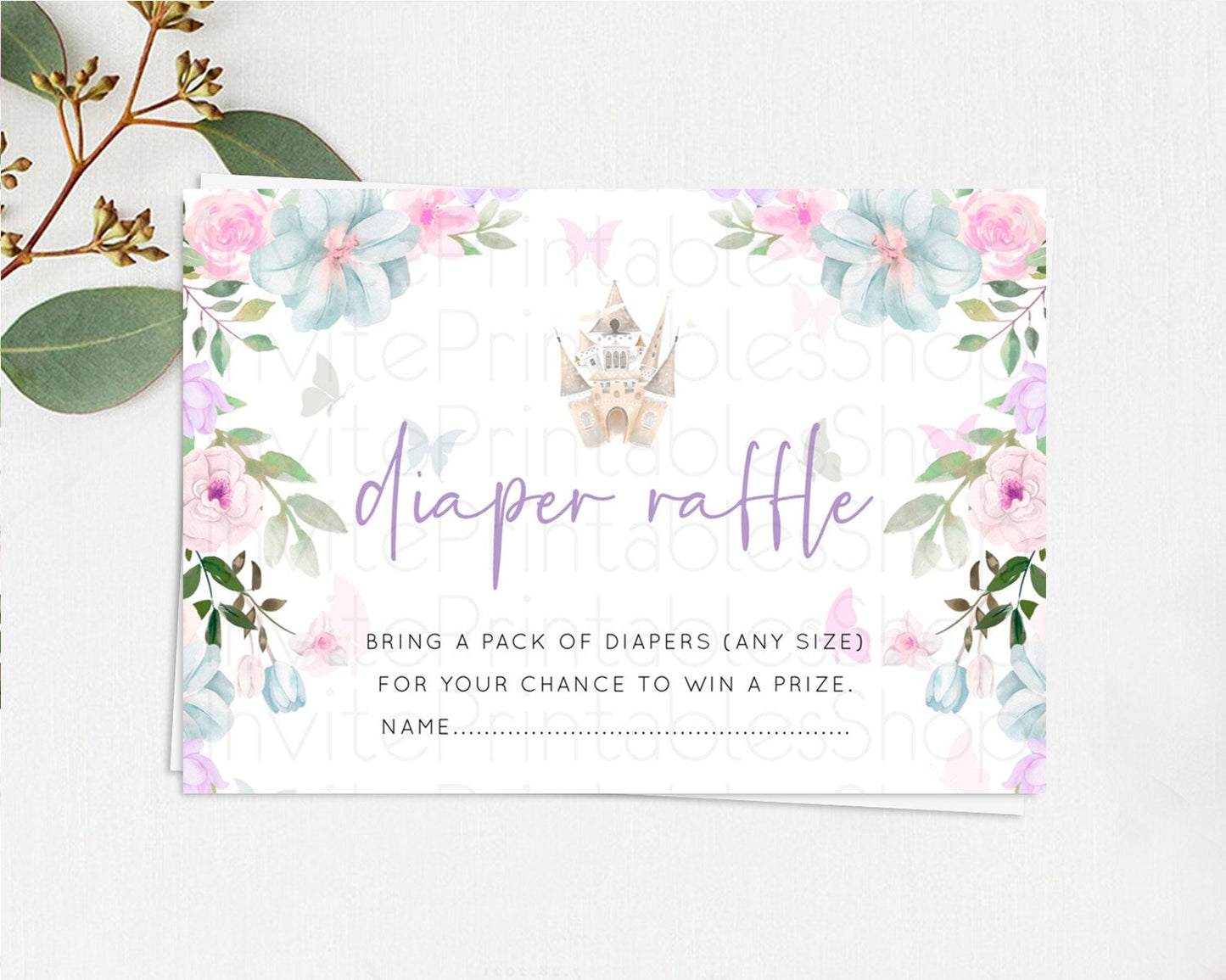 Editable Princess Diaper Raffle Card Castle Diaper Ticket Insert Secret Gard