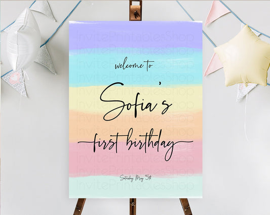 Pastel Welcome Sign Pastel Rainbow Welcome Sign Colorful Rainbow Confetti Watercolor Glitter Pastel First Birthday Welcome Sign D10510