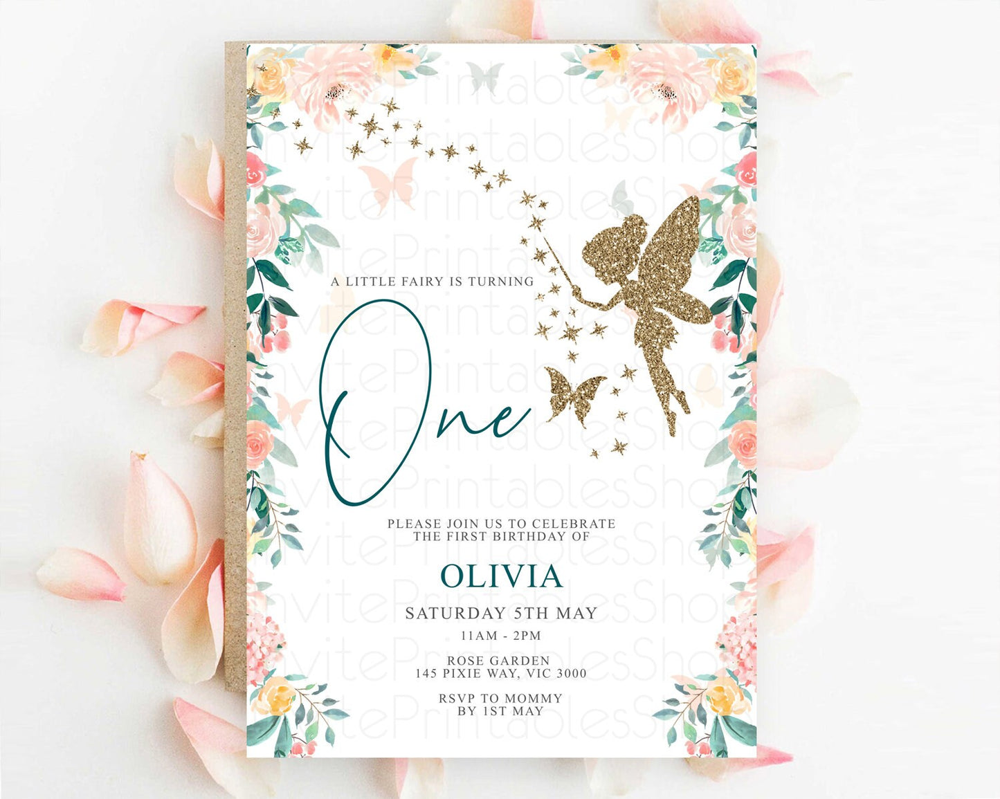 Fairy Birthday Invitation Fairy Invites Fairy Tea Party Fairy Garden Birthday Secret Garden Enchanted Garden Pastel Floral Butterfly D10239