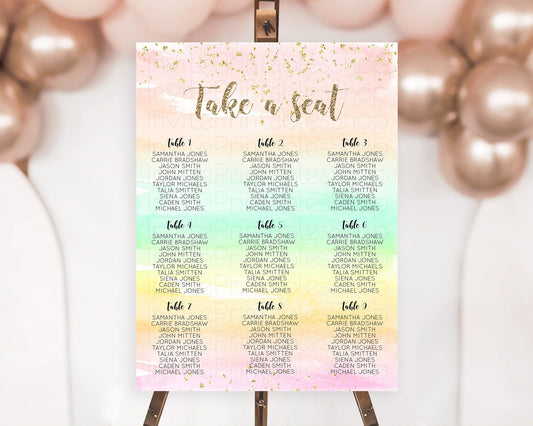 Editable Rainbow Seating Chart Pastel Seating Chart Colorful Pastel Watercol