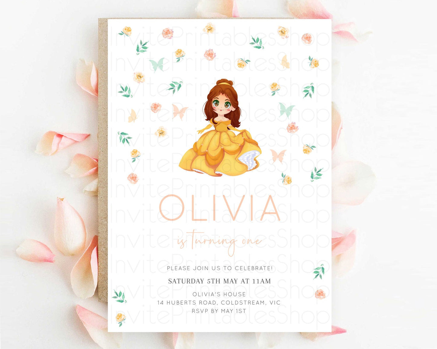Princess Birthday Invitation Castle Invitation Royal Birthday Fairy Tale Enchanted Castle Pastel Floral Garden 1st First Birthday D10890