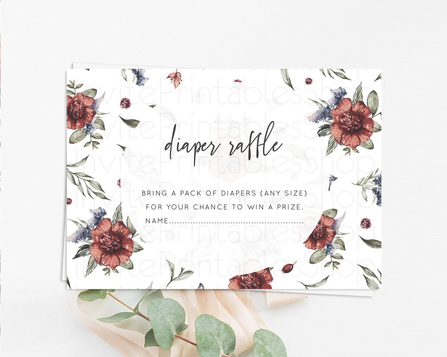 Secret Garden Diaper Raffle Card Boho Wildflower Diaper Raffle Insert Pastel Flower Garden Baby Shower Card Flower Raffle Game D10503