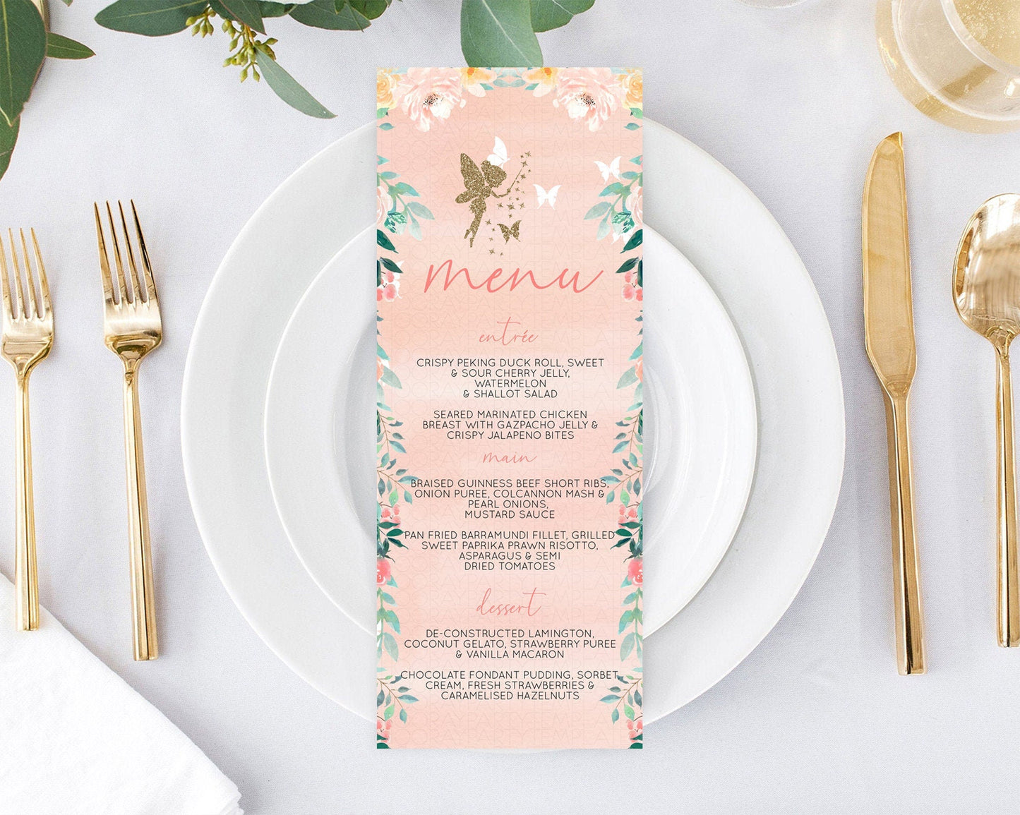 Fairy Menu Fairy Menu Template Enchanted Garden Pastel Floral Butterfly Table Decor Fairy Secret Garden Dinner Dessert Food Menu D10792