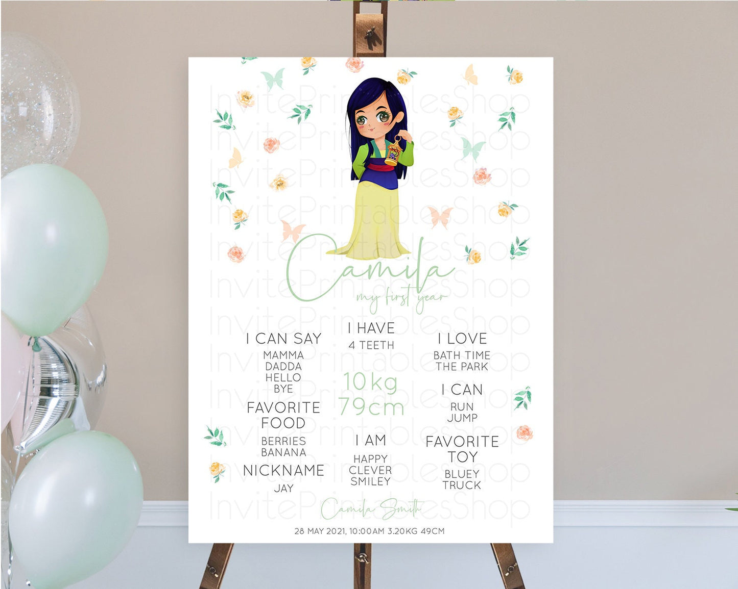 Princess First Birthday Milestone Poster Castle Milestone Board Secret Garden Enchanted Castle Pastel Floral Garden First Birthday D10357