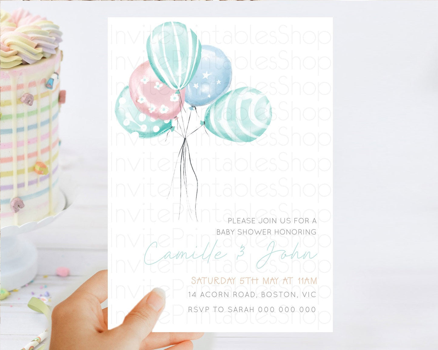 Pastel Blue Balloon Baby Shower Invitation Pastel Balloon Invitation Pastel Blue Pink Invitation Balloon Baby Shower Theme d22997