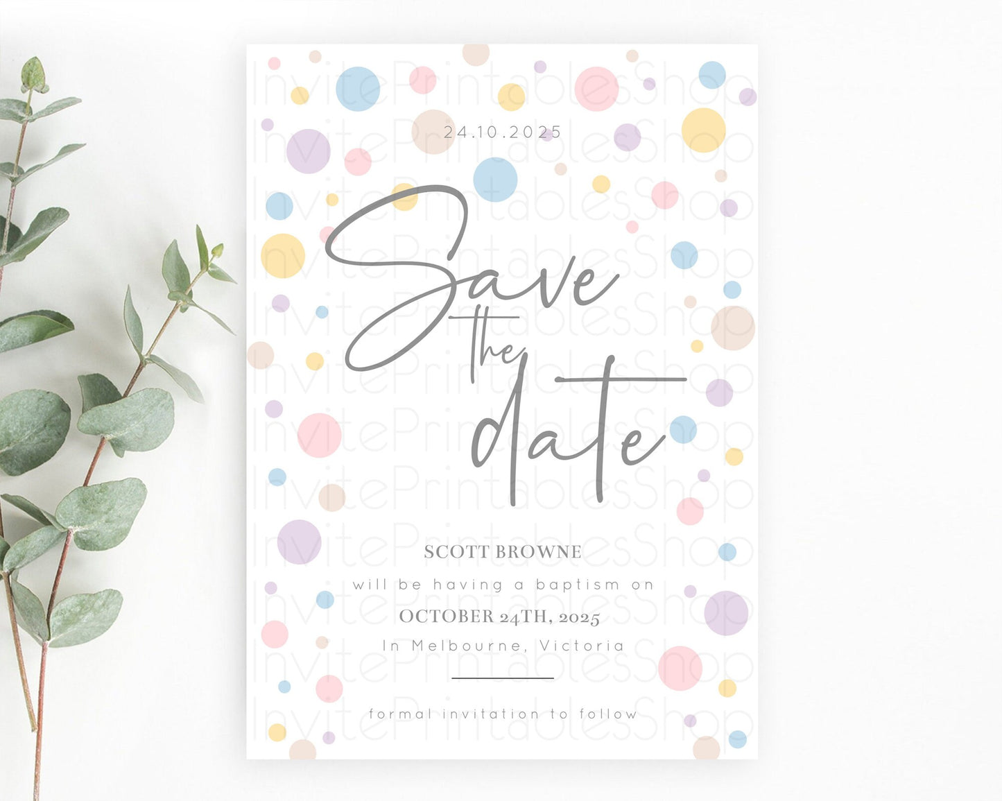 Pastel Confetti Save The Date Template Rainbow Colorful Sprinkles Party For 1st Birthday Baptism Baby Shower Wedding Bridal Shower D10759