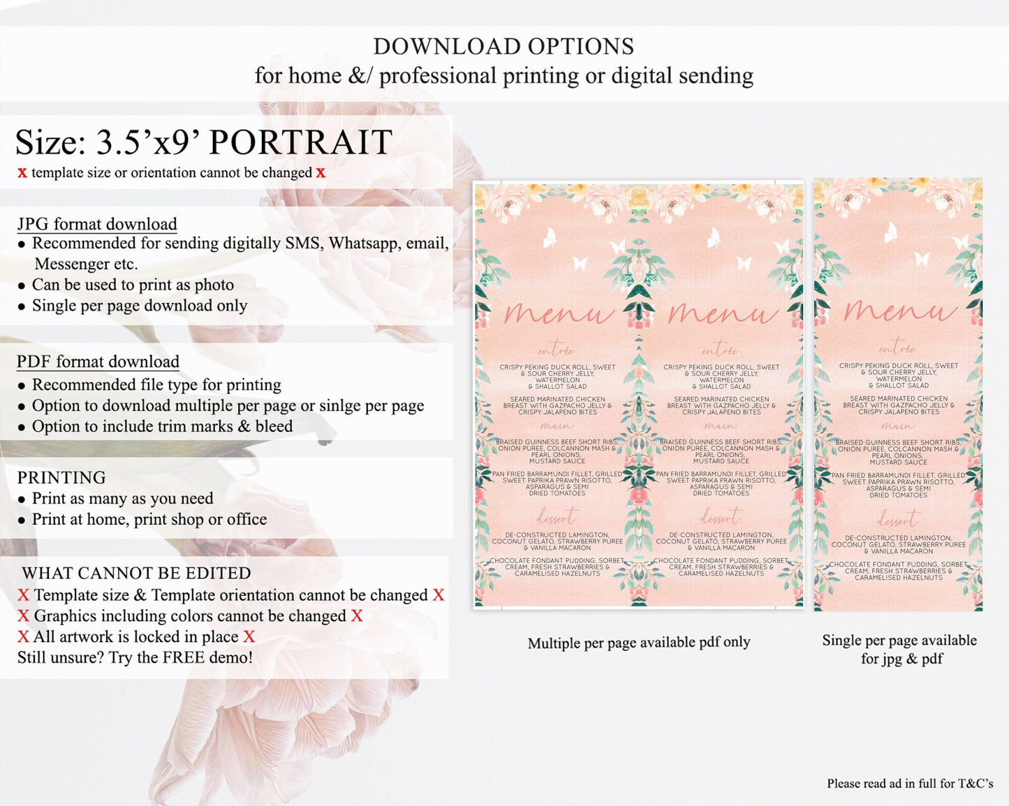 Secret Garden Menu Wildflower Menu Template Pastel Flower Garden Table Decor Boho Floral Dinner Dessert Floral Party Food Menu D10245