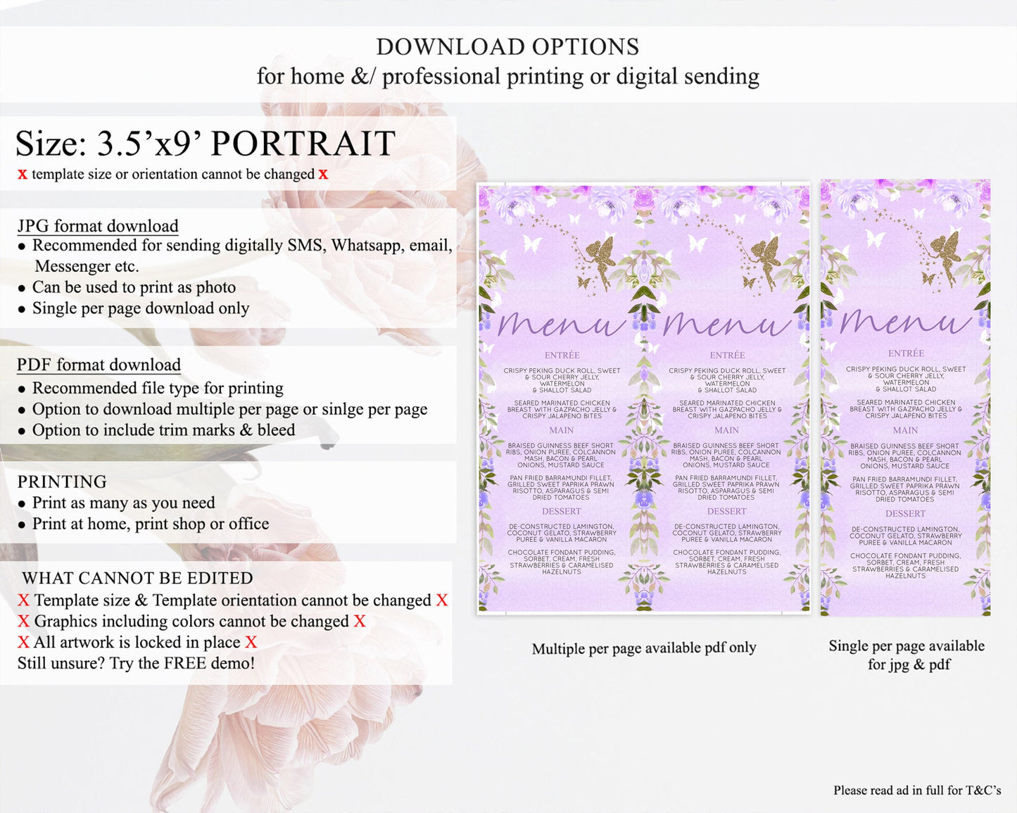 Fairy Menu Fairy Menu Template Enchanted Garden Pastel Floral Butterfly Table Décor Fairy Secret Garden Dinner Dessert Food Menu D10910