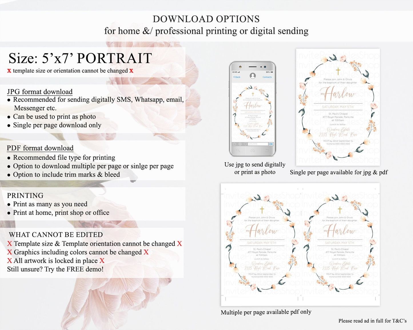 Secret Garden Baptism Invitation Wildflower Baptism Birthday Invite Pastel Flowers Christening Invite Enchanted Garden Boho Floral D10240