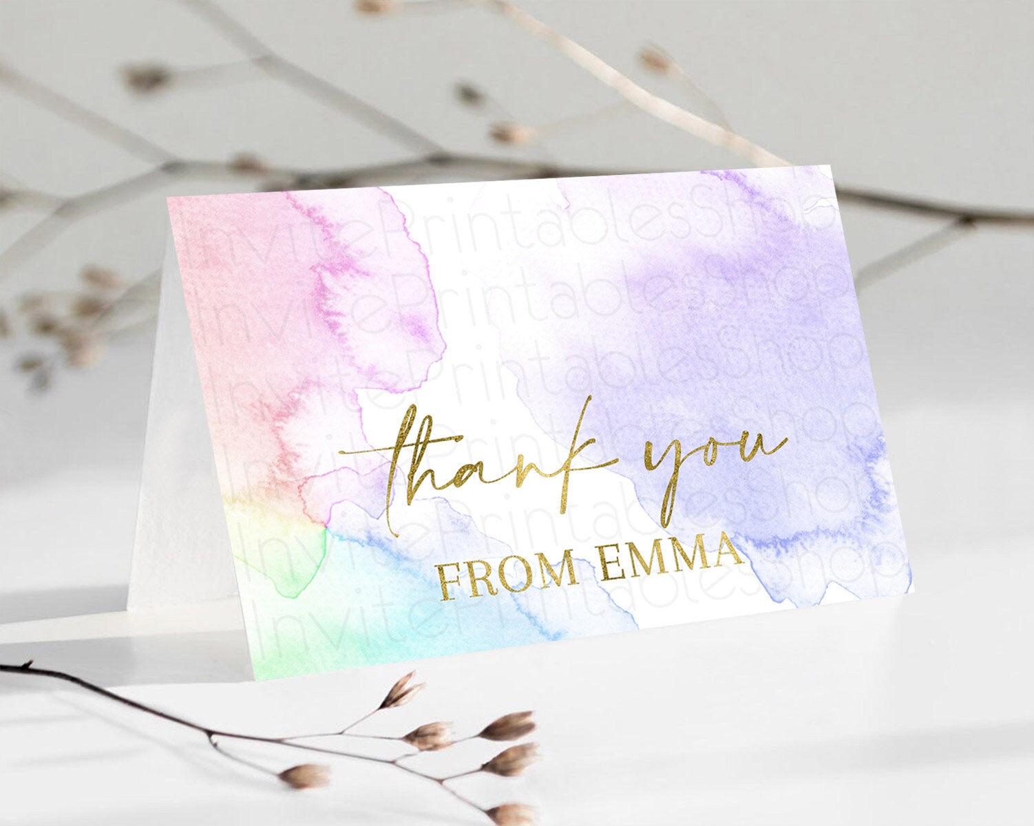 Editable Pastel Thank You Rainbow Thank You Card Colorful Pastel Birthday Th