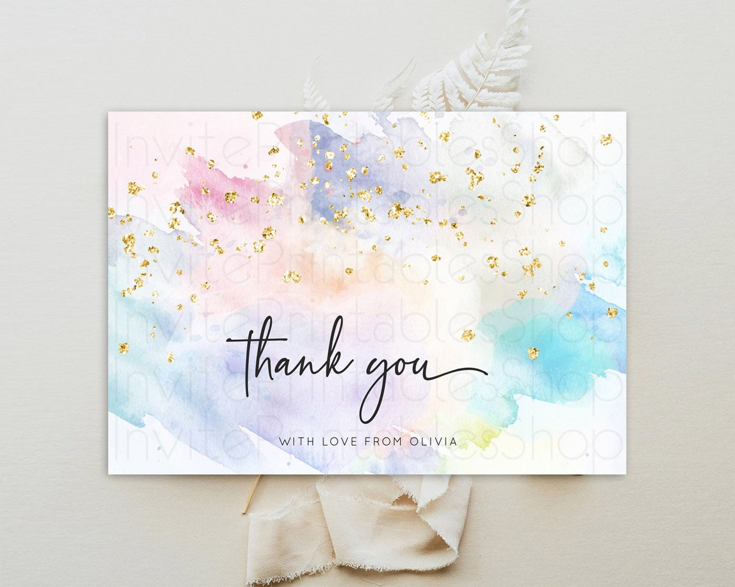 Pastel Thank You Rainbow Thank You Card Colorful Pastel Birthday Thank You Card Confetti Watercolor Pastel Teacher Thank You Cards D10424