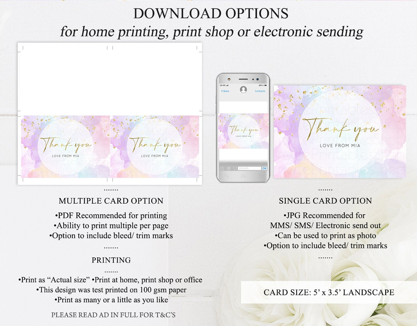 Pastel Rainbow Thank you Colorful Watercolor Gift Cards Splash Gold Glitter Card Birthday Engaged Baby Shower Wedding Folded/ Postcard 599v1