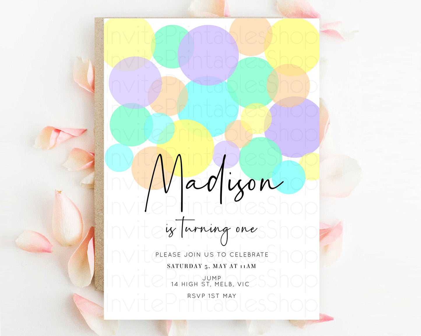 Pastel Birthday Invitation Pastel Confetti Birthday Invitation Bubbles Invitation Colorful Rainbow Confetti 2nd 1st First Birthday D10412