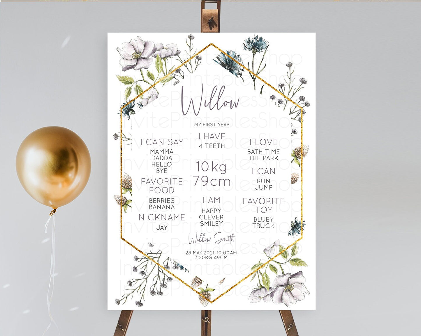 Secret Garden Milestone Board Wildflower First Birthday Milestone Poster Pastel Flowers Milestone Boho Wildflower 1st Birthday Sign D11002