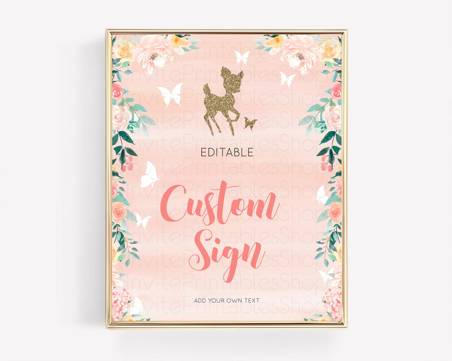 Fawn Deer Sign Pastel Floral Deer Table Sign Decor  Enchanted Forest Butterfly Party 1st Birthday Baptism Baby Shower Bridal Shower D10873