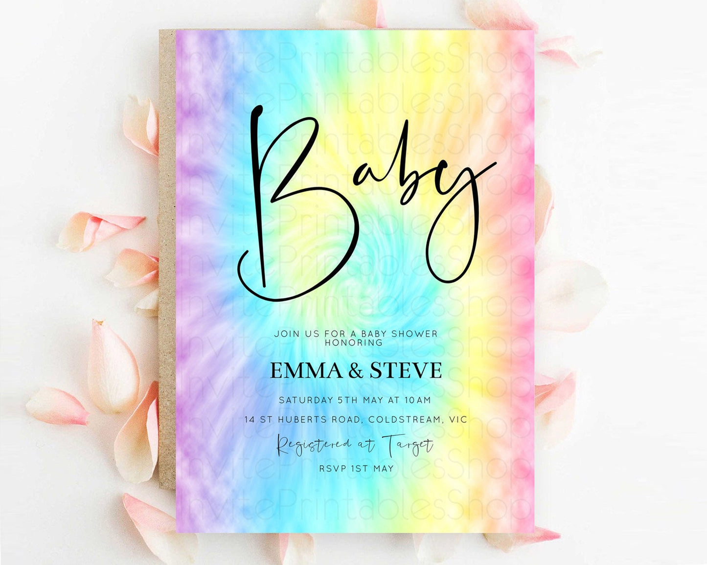 Pastel Baby Shower Invitation Rainbow Baby Shower Invitation Colorful Pastel Watercolor Invitation Gold Glitter Sprinkles Ombre D10578