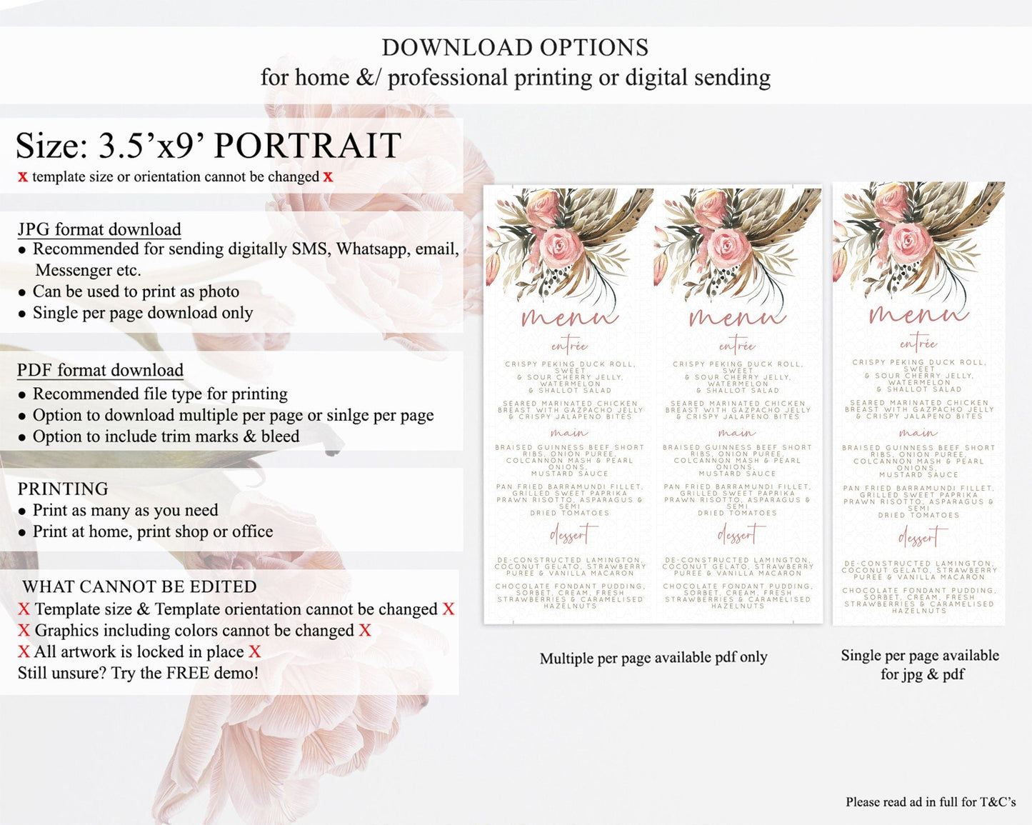 Secret Garden Menu Wildflower Menu Template Pastel Flower Garden Table Decor Boho Floral Dinner Dessert Floral Party Food Menu D10686
