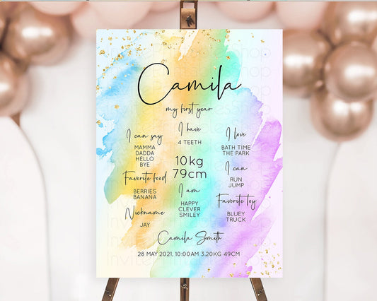 Editable Pastel First Birthday Milestone Board Pastel Rainbow Milestone Post