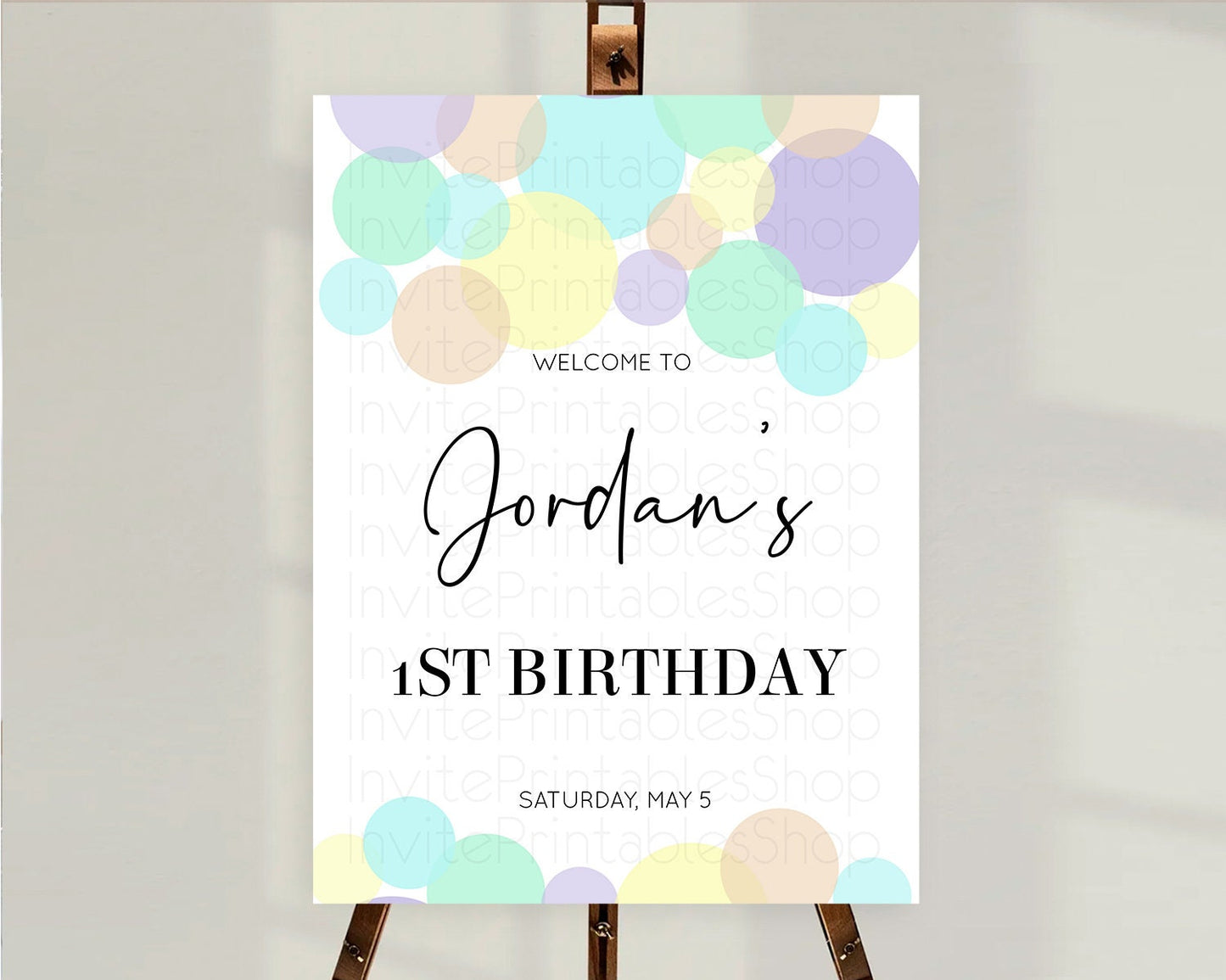 Rainbow Welcome Sign Pastel Welcome Board Pastel Rainbow Confetti Welcome Sign Colorful Bubbles Pastel First Birthday Welcome Sign D10414