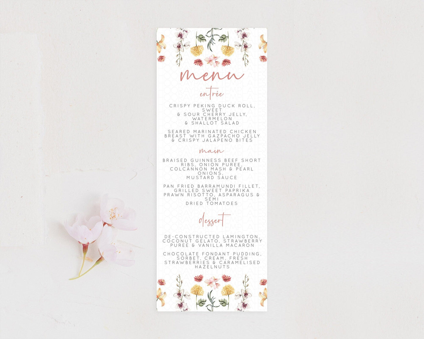 Secret Garden Menu Wildflower Menu Template Pastel Flower Garden Table Decor Boho Floral Dinner Dessert Floral Party Food Menu D10682