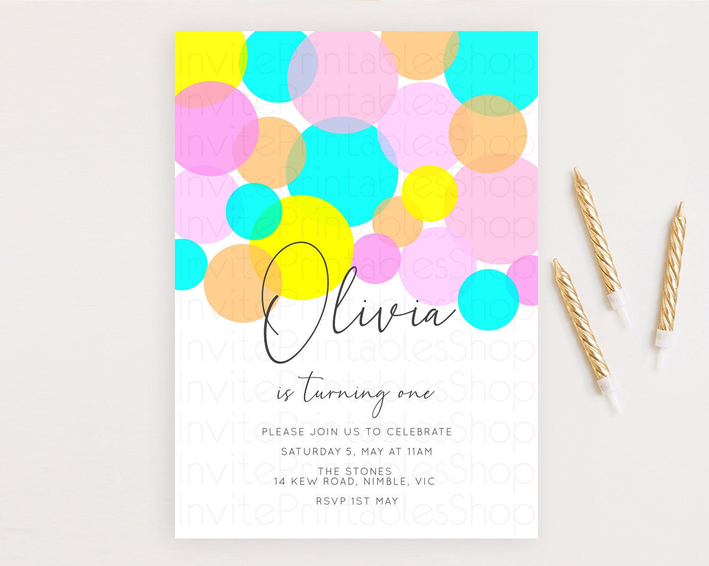 Pastel Birthday Invitation Pastel Confetti Birthday Invitation Bubbles Invitation Colorful Rainbow Confetti 2nd 1st First Birthday D10896