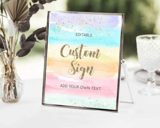 Editable Pastel Sign Ombre Table Sign Decor Pastel Ombre Rainbow Watercolor
