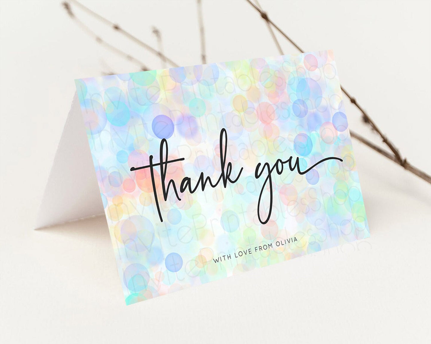 Editable Pastel Thank You Bubbles Thank You Card Bubble Bath Birthday Thank