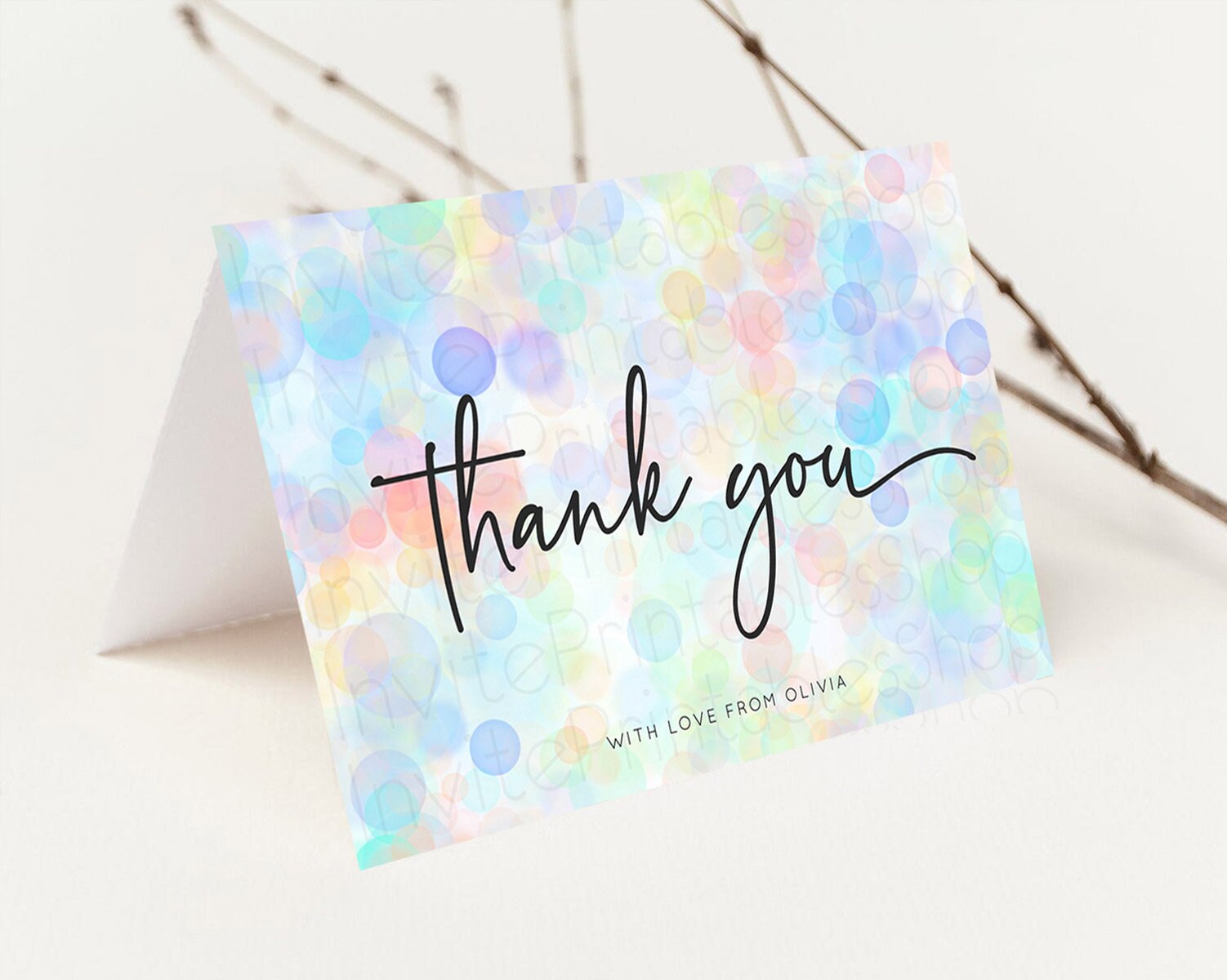 Editable Pastel Thank You Bubbles Thank You Card Bubble Bath Birthday Thank