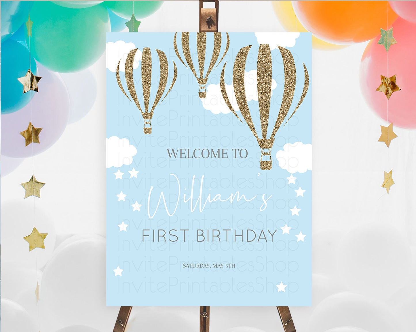 Hot Air Balloon First Birthday Welcome Board Hot Air Balloon Welcome Board Adventure Awaits Watercolor First Birthday Welcome Sign D10332