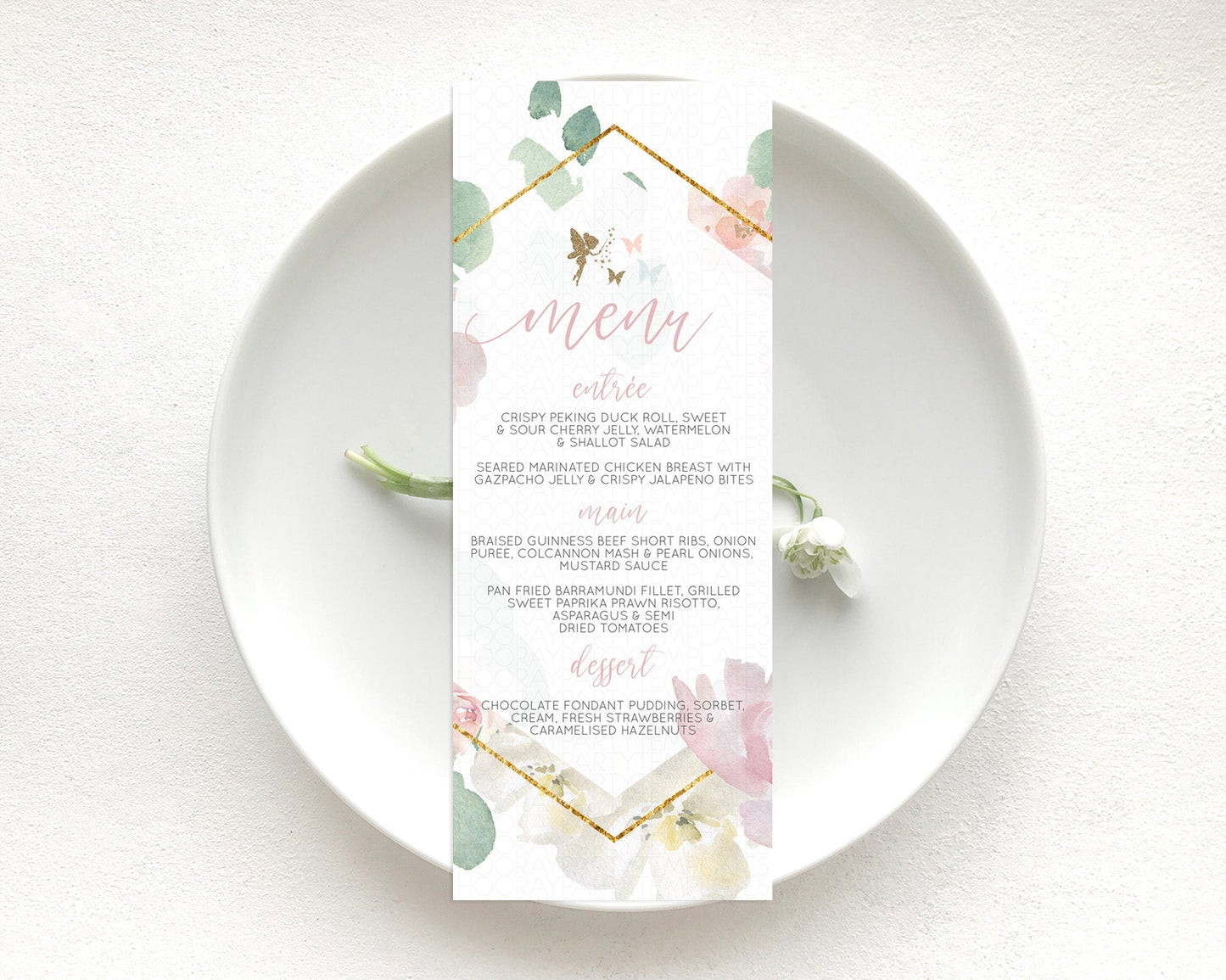 Fairy Menu Fairy Menu Template Enchanted Garden Pastel Floral Butterfly Table Decor Fairy Secret Garden Dinner Dessert Food Menu D10965