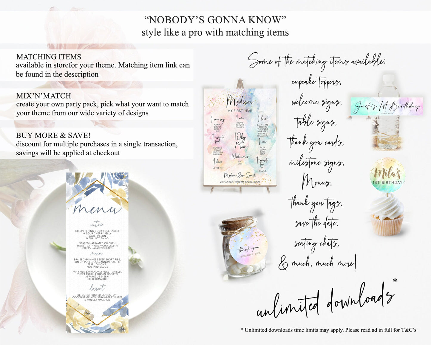 Secret Garden Menu Wildflower Menu Template Pastel Flower Garden Table Decor Boho Floral Dinner Dessert Floral Party Food Menu D10782