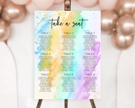Editable Rainbow Seating Chart Pastel Seating Chart Colorful Pastel Watercol