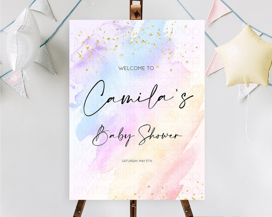 Pastel Baby Shower Welcome Sign Pastel Rainbow Welcome Sign Colorful Rainbow Confetti Watercolor Glitter Décor Pastel  Welcome Sign D10635