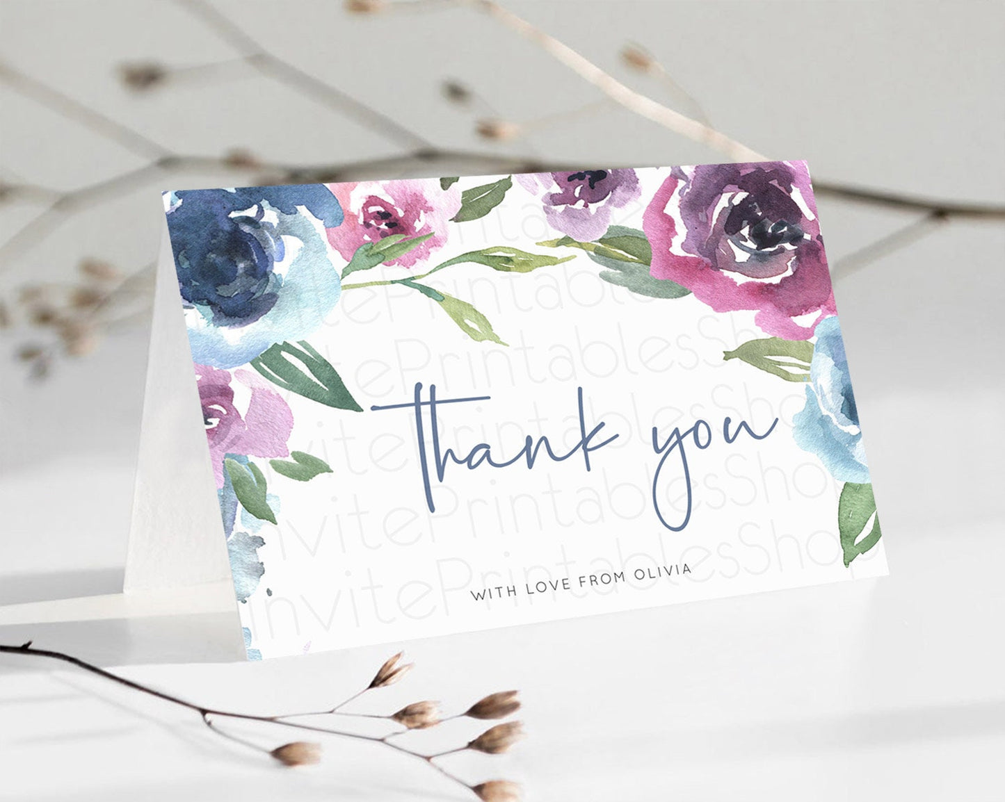 Editable Secret Garden Thank You Wildflower Thank You Card Pastel Flower Gar
