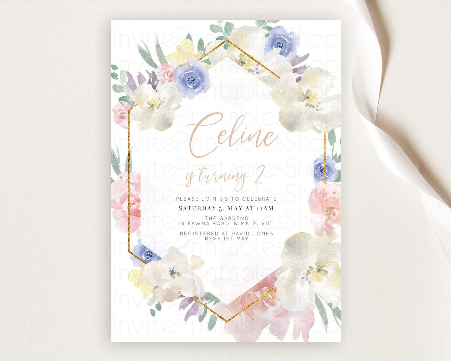 Secret Garden Invitation Wildflower Birthday Invitation Pastel Flowers Invite Enchanted Garden Boho Floral 3rd 2nd First Birthday D10254