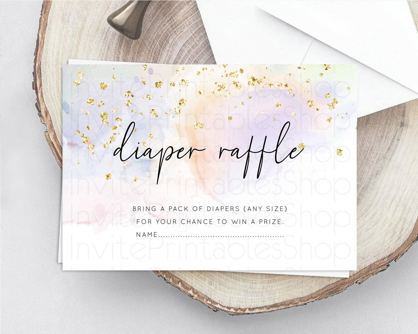 Pastel Diaper Raffle Card Pastel Rainbow Diaper Raffle Insert Colorful Ombre Watercolor Diaper Ticket Confetti Glitter Raffle Game D10769
