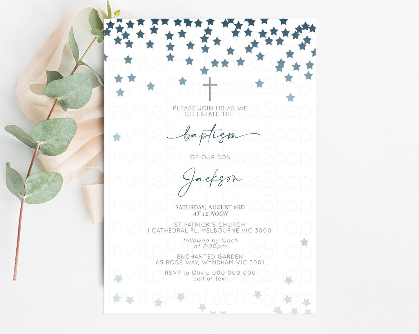 Navy Stars Baptism Invitation Ombre Navy Stars Christening Invitation Holy Communion Twinkle Little Star Ombre Sprinkle Stars Grey Cross 350
