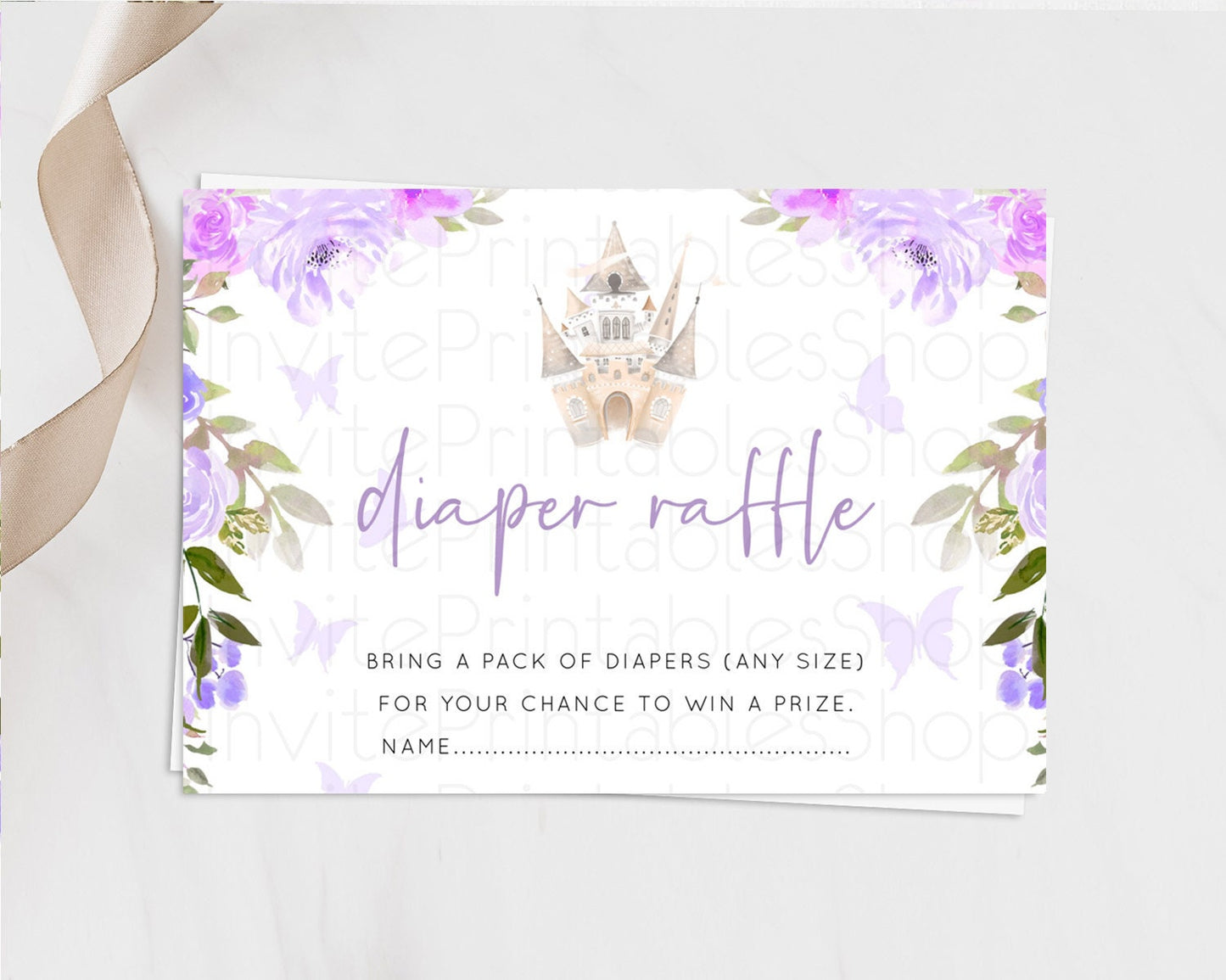 Princess Diaper Raffle Card Castle Diaper Ticket Insert Secret Garden Enchanted Castle Pastel Floral Garden Baby Shower Poem Request D10339