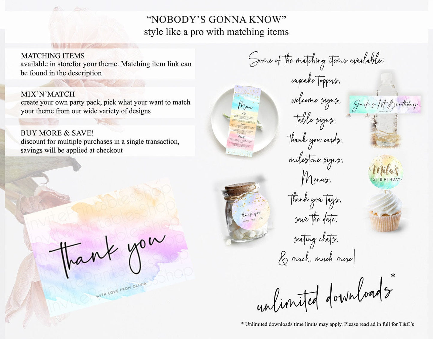 Pastel Thank You Rainbow Thank You Card Colorful Pastel Birthday Thank You Card Confetti Watercolor Pastel Teacher Thank You Cards D10177