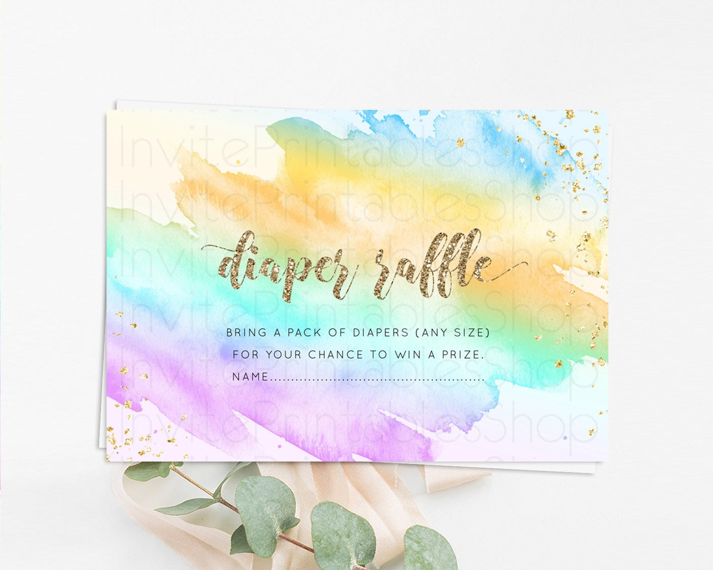 Pastel Diaper Raffle Card Pastel Rainbow Diaper Raffle Insert Colorful Ombre Watercolor Diaper Ticket Confetti Glitter Raffle Game D10426