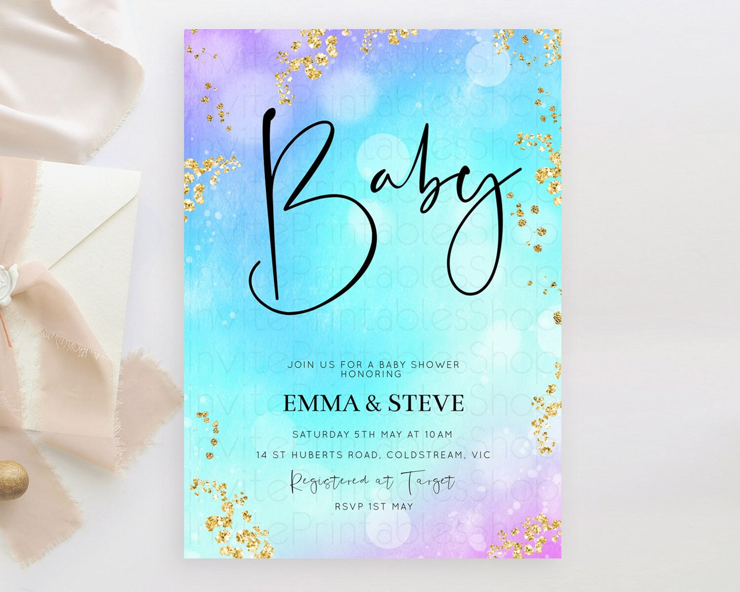 Mermaid Baby Shower invitation Pastel Mermaid Invitation Rainbow Fish Invitation Under The Sea Colorful Pastel Watercolor Invite D10573