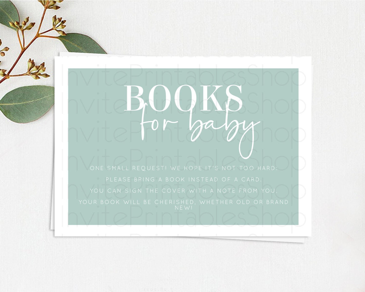 Green Books For Baby Card Plain Green Book Insert Minimalist Pastel Green Book Card Green Simple Baby Shower Book Poem Request D10736