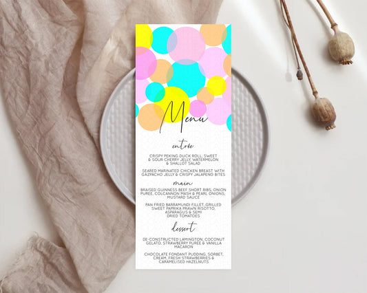 Rainbow Menu Pastel Menu Template Pastel Rainbow Table Decor Confetti Colorful Pastel Menu Confetti Menu Dinner Plate Party Decor D10896