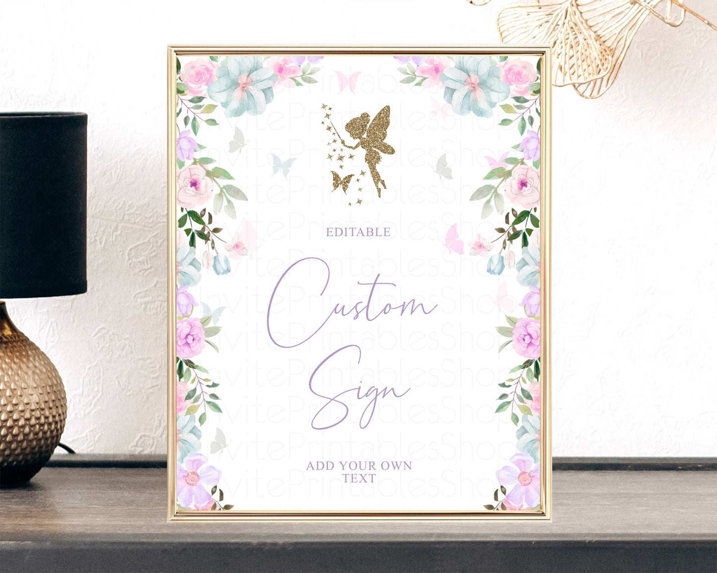 Fairy Signs Pastel Cards Gifts Sign Floral Table Signs Diaper Sign Books Sign Food Sign Custom Sign Glitter Birthday Baby Shower 8x10 513V3